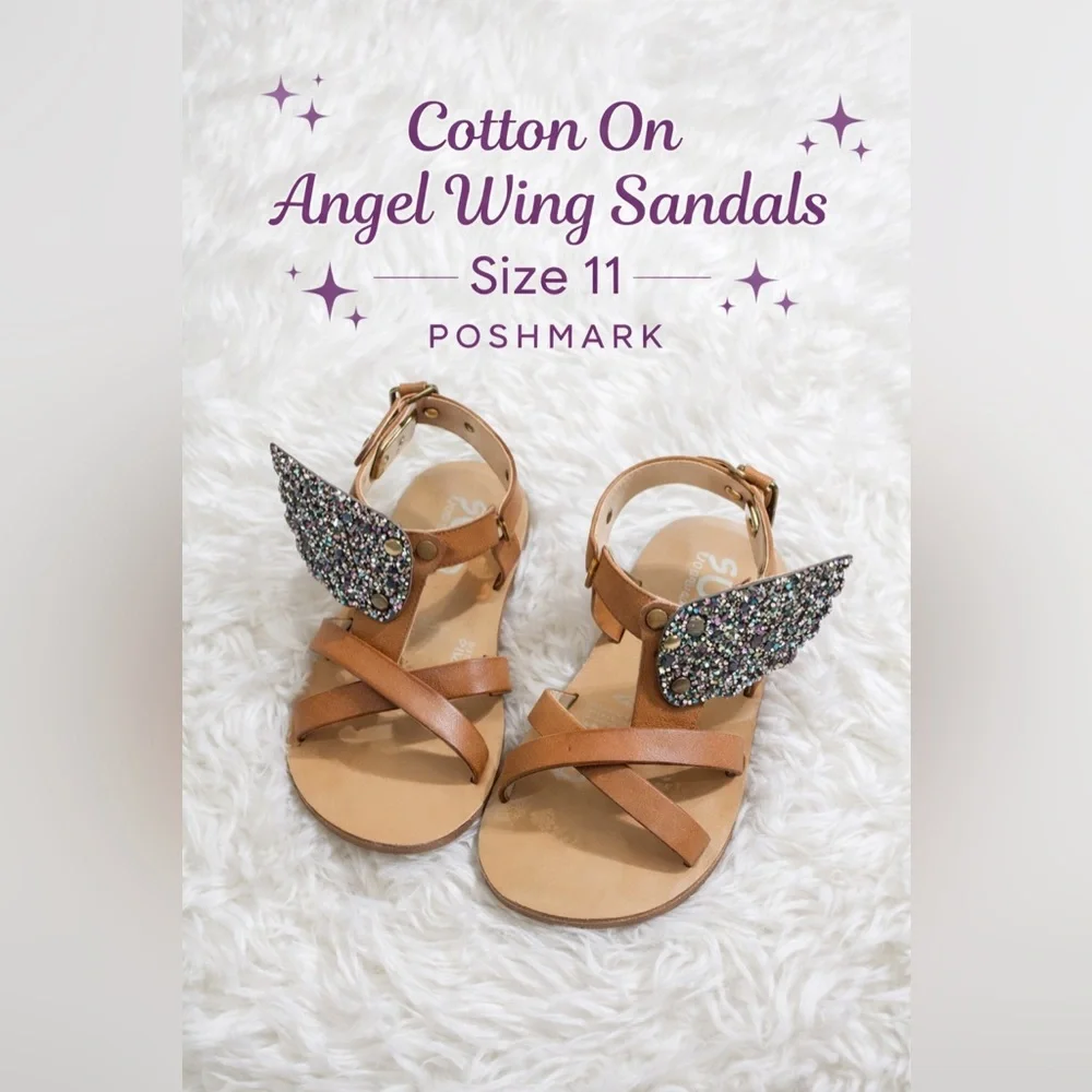 Cotton On Angel Wing Sandals Toddler Girl Size 11 Glitter Fairy Boho Shoes